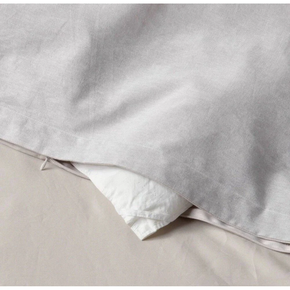 Full/Queen Linen Chambray Duvet Cover & Sham Set Light Gray Threshold NEW
